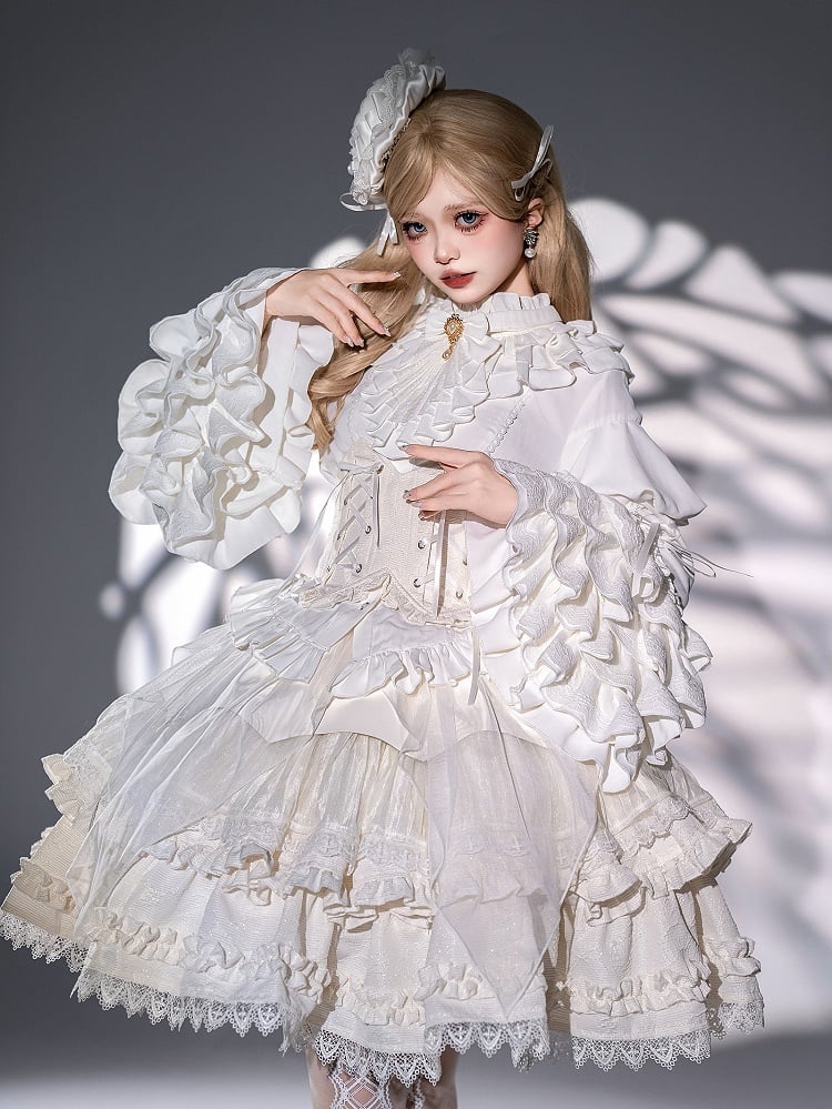 White Shiro Gothic Lolita Handkerchief Overlay Jacquard Skirt