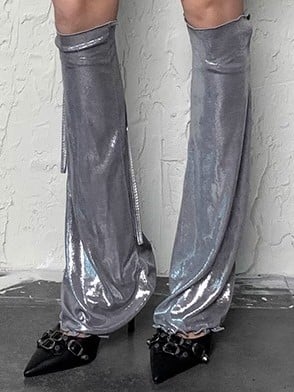 Silver Y2K Ruffled Cuff Leg Sleeves