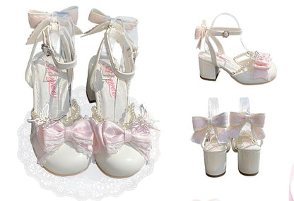 Sweet Bow Accents and Detachable Bead Chain White Lolita Mary Jane Shoes