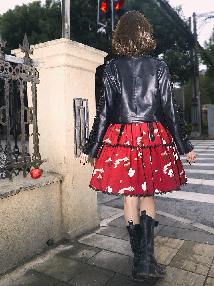 Black Letters Embroidery PU Jacket