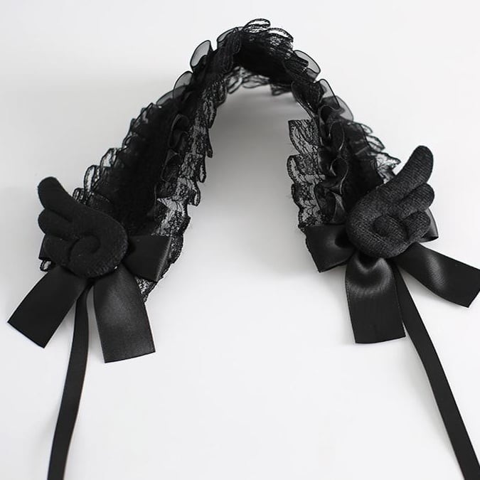 5 Colors Cute Lolita Bowknot Lace Hairband with Wing Decorations