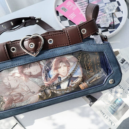 Dark Brown Ita Bag with Chain and Heart Charm