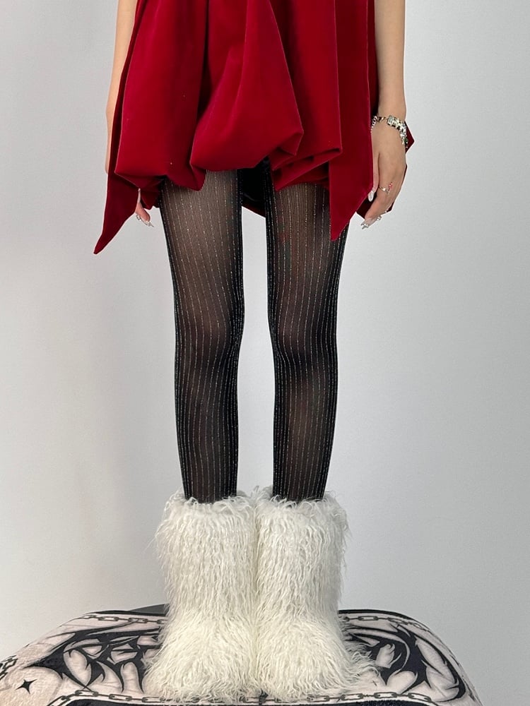 Black/Red/Gray/Brown Striped Pattern Tights