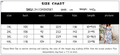 Plus size Printed V-neck top + skirt Two piece set