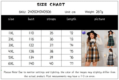 Plus Size Loose-Fit Plaid Suspender Dress for Curvy Women