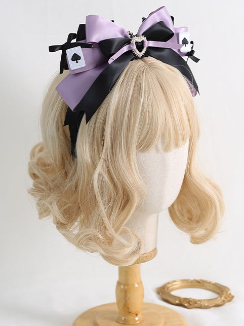 Gorgeous Lolita Black And Purple 3D Bowknot KC With Poker Card Decorations