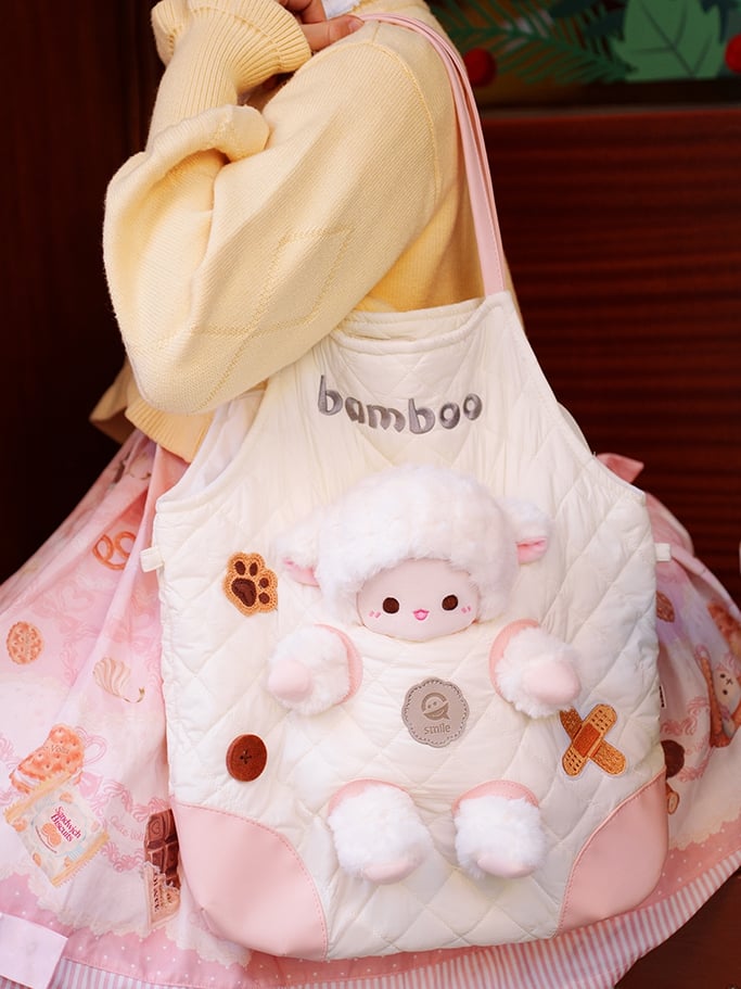 White&Pink Cut-out Design Crossbody Bag With 3 Options Detachable Plushie