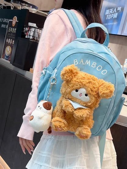 Blue Cute Backpack With A Detachable Puppy Doll