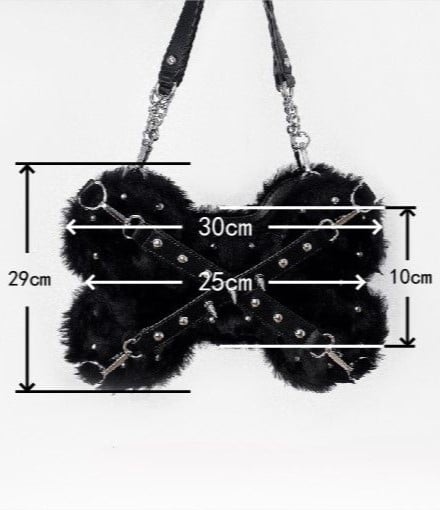 White Punk Y2K Bone-Shaped Fleece Bag With Studded Crisscross Straps