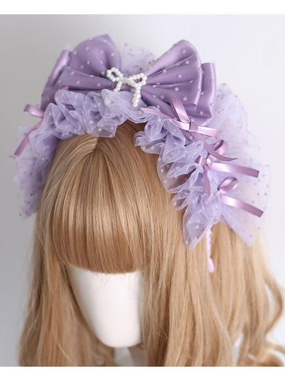 Purple Bowknot Details Polka-dot Pattern Ruffled KC