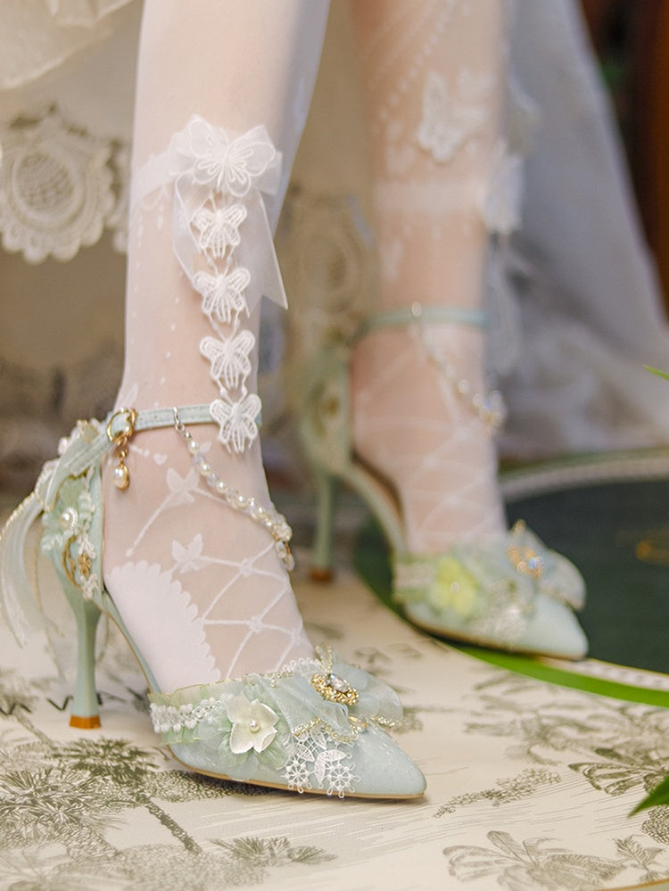 Light Green Detachable Chains Pointed Toe Hime Lolita High Heels