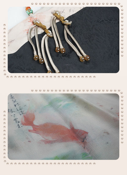 Plus Size Black and White Sleeveless Qipao Dress Side Slit