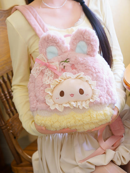 Pink&Yellow Cute Bowknot Decorated Plush Rabbit Backpack