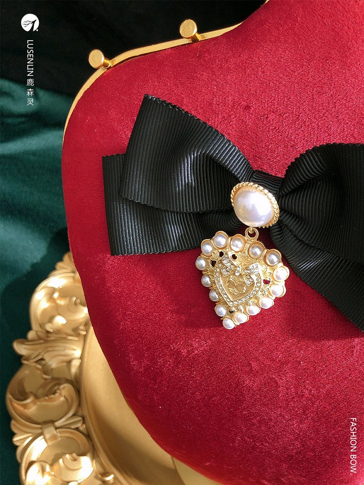 Baroque Black Vintage Retro Ribbon Bow Lolita Brooch