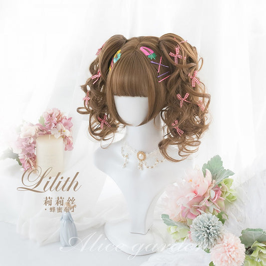 Honey Pudding Mid Length Double Ponytail Synthetic Wig