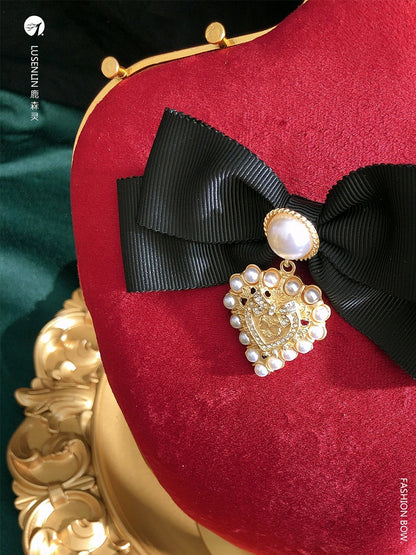 Baroque Black Vintage Retro Ribbon Bow Lolita Brooch