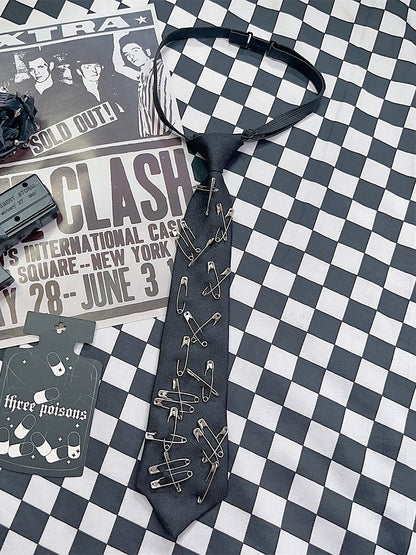 Black Y2K Pin Details Neck Tie