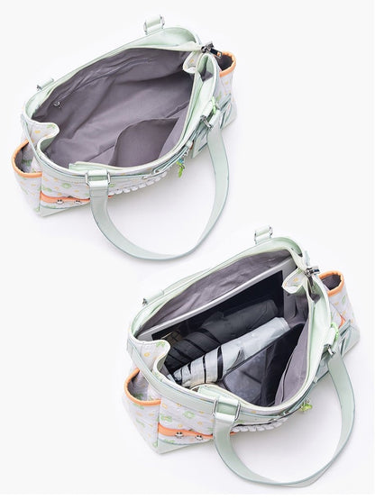 Green & White Clover-Themed Large Capacity Tote Ita Bag with Strap Accents And Detachable Ita Card Holder