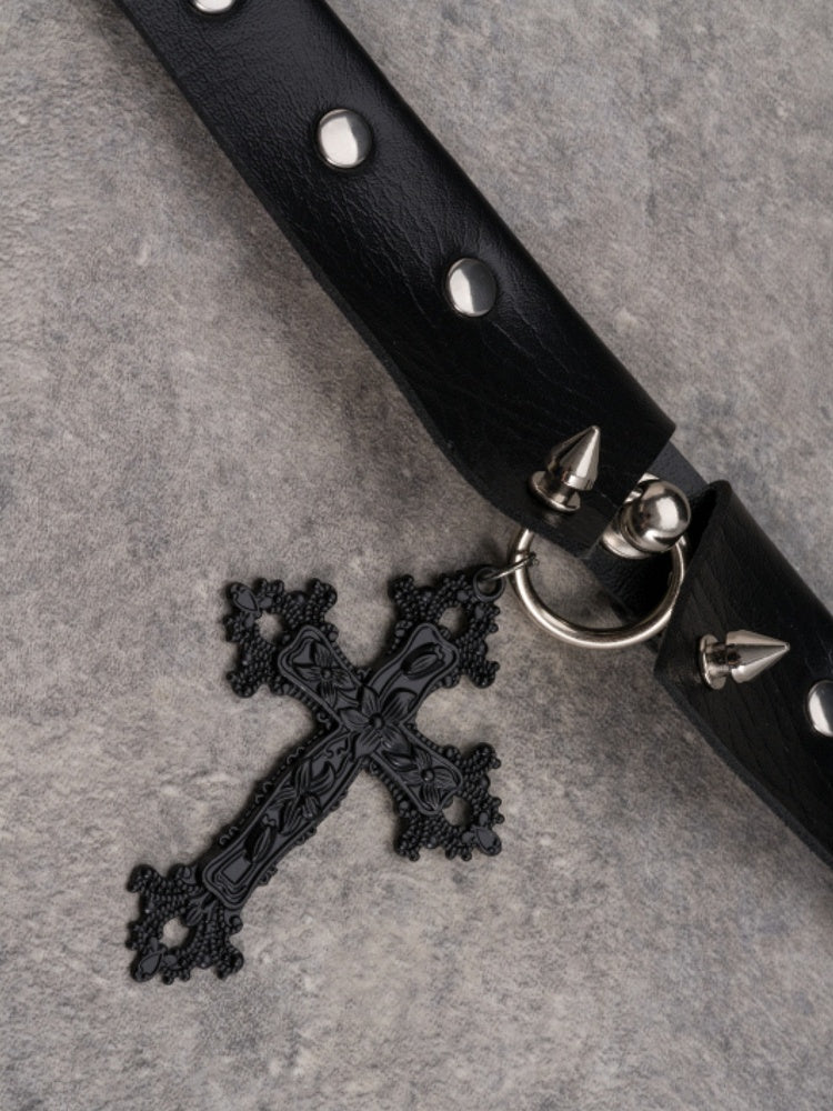 Black Gothic Cross Pendant Studs Design Buckle Choker
