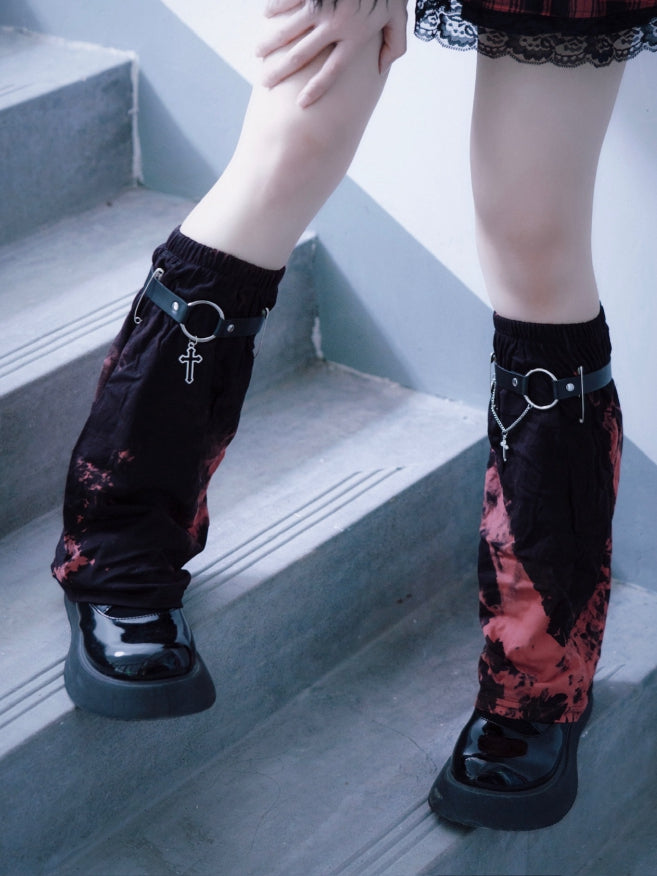 Gothic Black and Red Tie-dyed Asymmetrical Leg Warmers