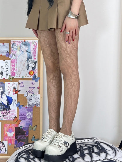 Brown/Black Y2K Hollow-out Design Tights