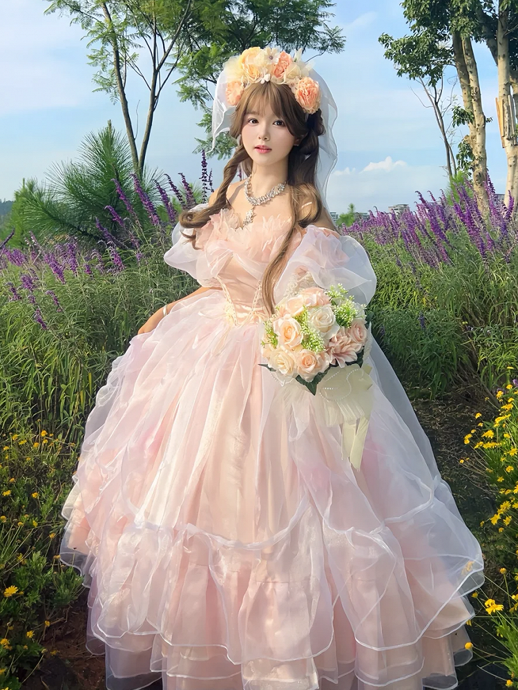Plus Sizes Available Pink Lace-up Basque Waist Gorgeous Hanayome Hime Dress