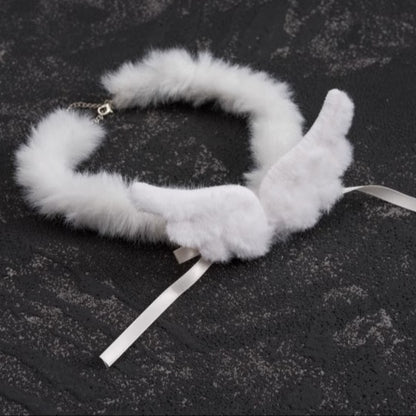 White Angel Wing Bow Plush Choker