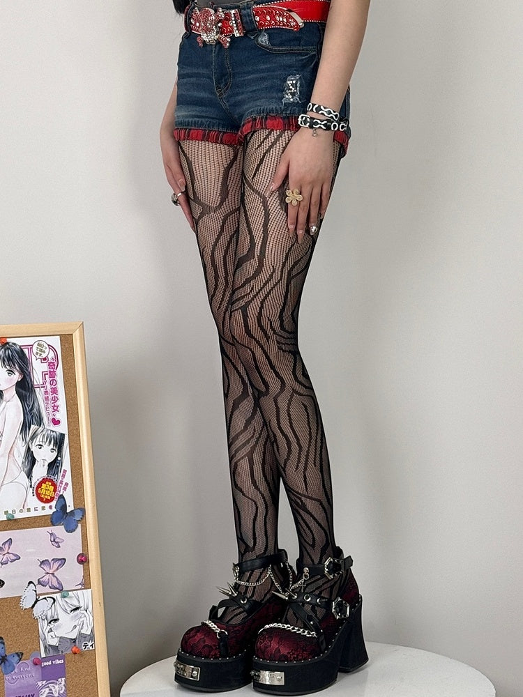 Black/Rose Red/Blue/Red/Purple Gyaru Fashion Zebra-stripe Tights