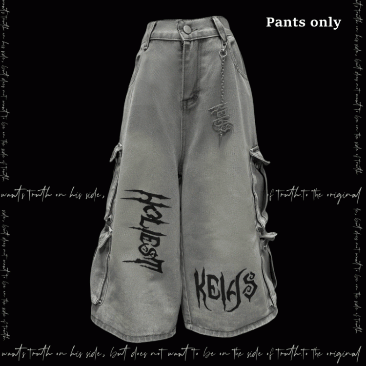 Light Blue Punk Rock Wide-leg Cargo Jeans with Free Charm