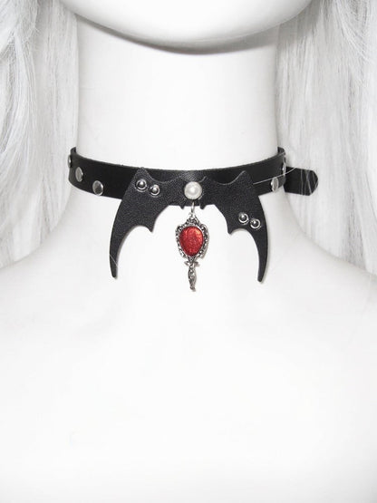 Black/White/Red Stud Detail Bat Wings Design Punk Choker