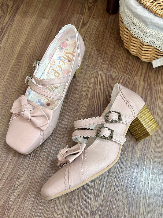 Pink Bow at Top Sweet Lolita Shoes
