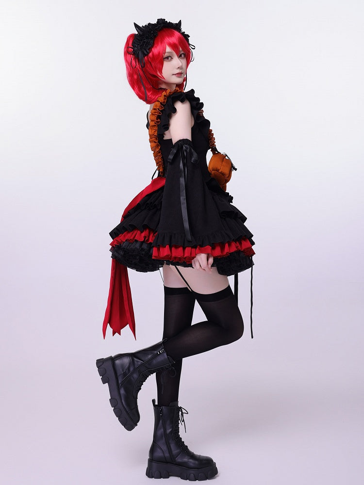 Fan Art Fashion Miss Devil Black Dress with Pumpkins Crossbody Full Set