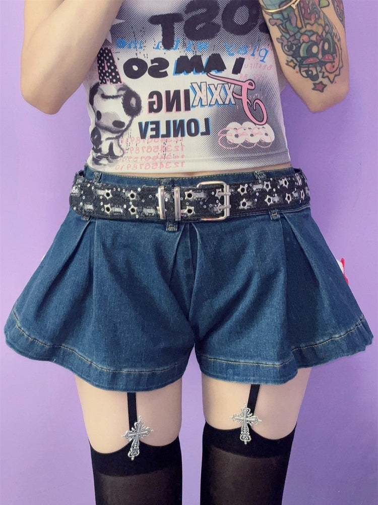 Punk Glitter Stud Waist Belt with Twin Buckles – 7 Colors