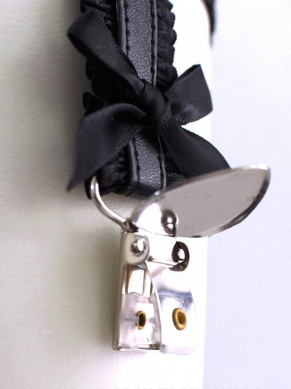 Black/White Y2K Bowknot Details Ruffled Garter