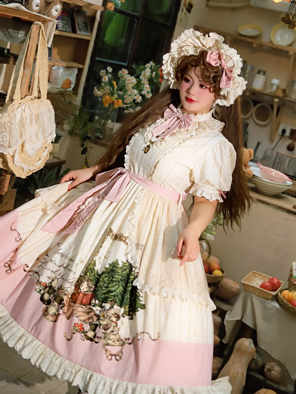 Plus Sizes Available Creamy Short Sleeves Lolita Cotton Dress Sweet Lolita One Piece