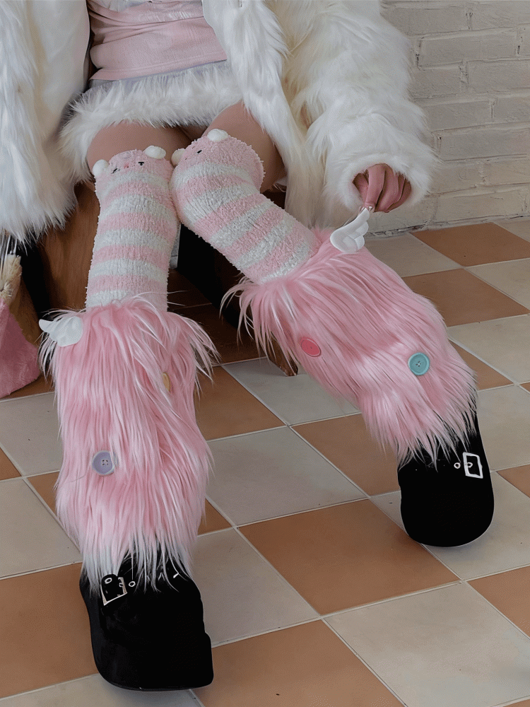 3 Color Options Wing Decoration Faux Fur Leg Warmers