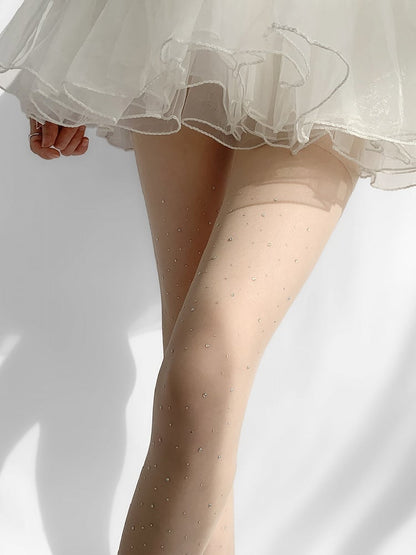 White&Black/All White Rhinestone Decorated Tights