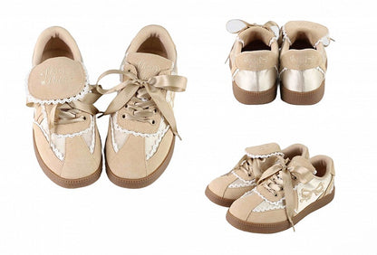 Clearance-Size 36 Khaki Fold-over Design Lace Trim Sneakers