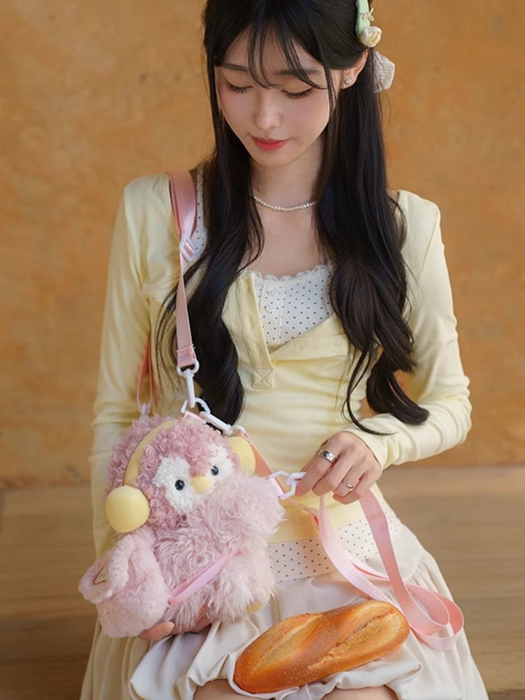 Pink Cute Penguin Plush Backpack/Crossbody Bag Middle/Large Size