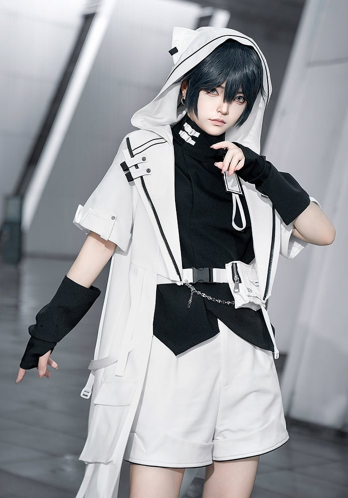 Cyberpunk Techwear Ouji Fashion White Cat Ears Hooded Coat