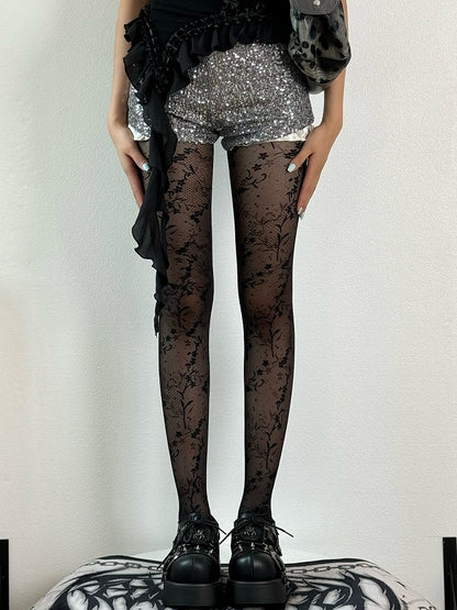 Black Floral Pattern Tights