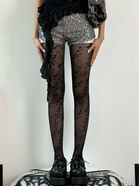 Black Floral Pattern Tights
