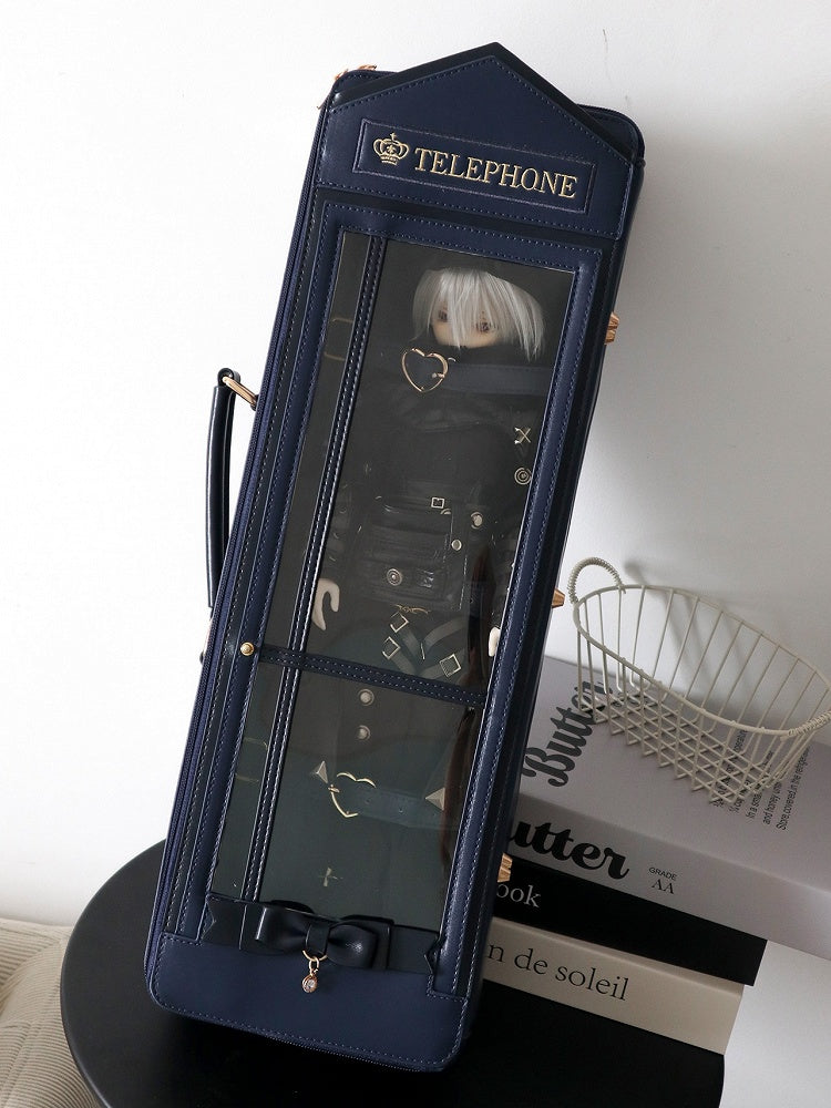 Dark Blue Telephone Booth-shaped 1/4 Scale BJD Doll Bag with Two Straps