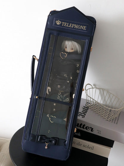 Dark Blue Telephone Booth-shaped 1/4 Scale BJD Doll Bag with Two Straps