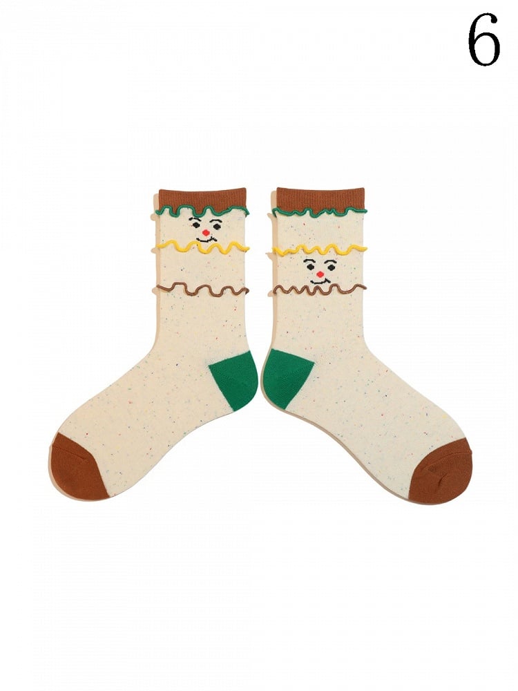 9 Options Colorful Lolita Ruffled Cuffs Cartoon Calf Socks
