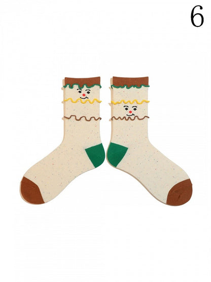 9 Options Colorful Lolita Ruffled Cuffs Cartoon Calf Socks