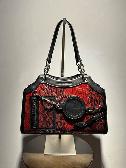 Red & Black Snake Scale PU Ita Shoulder Bag