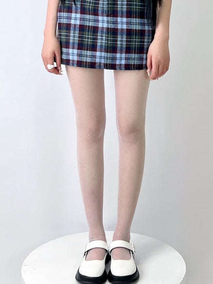 Nude/Black/White Rhinestone Decorated Semi-sheer Tights