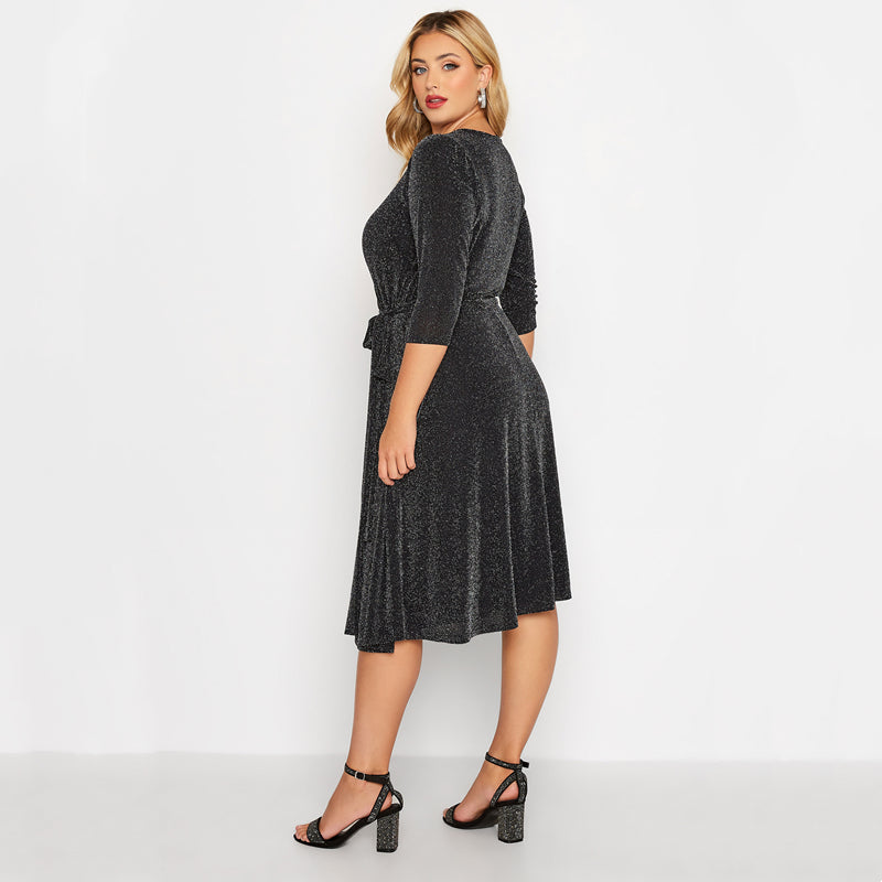 Retro bright silk V-neck dress