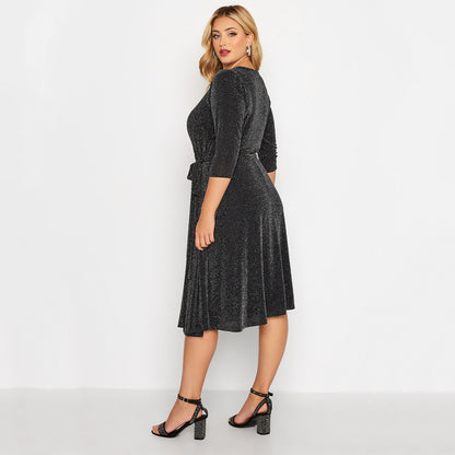 Retro bright silk V-neck dress